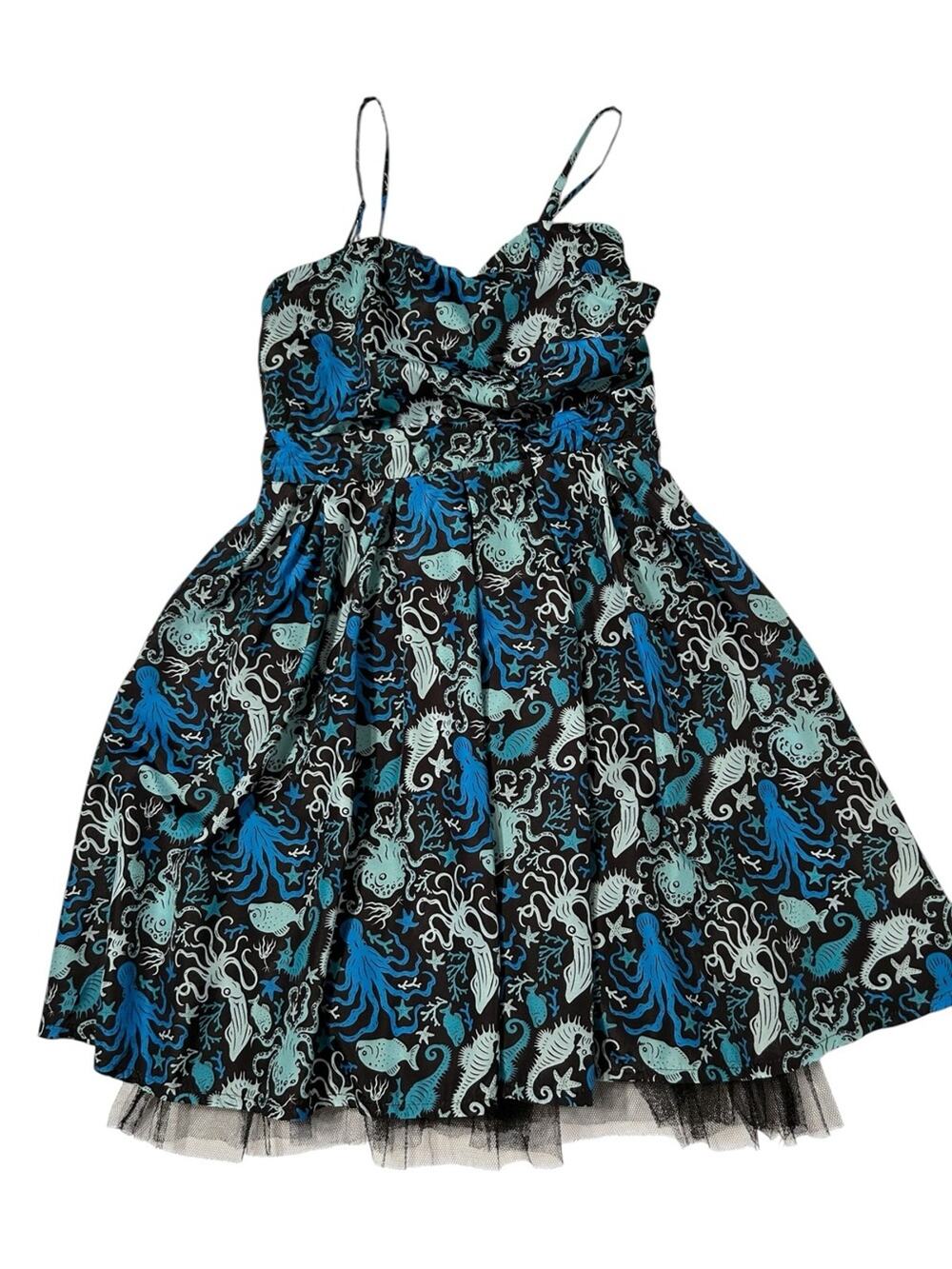 Banjo & Cake Dress Size S Sea Garden Creatures Black Blue w/ Tulle Party Retro